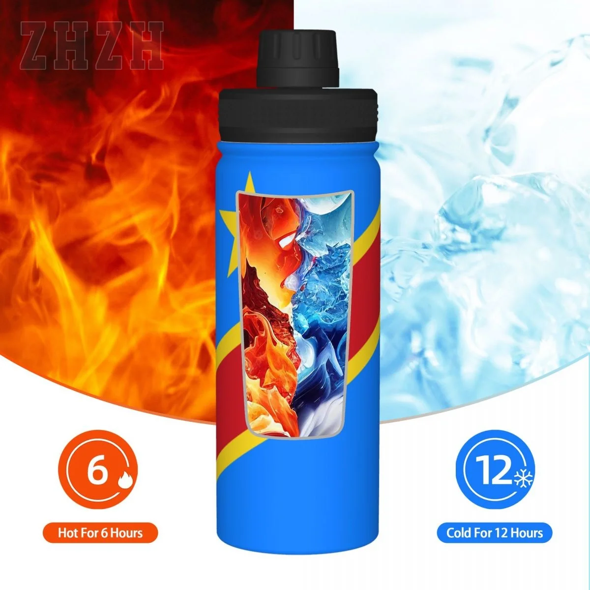 Unisex Sports Water Thermos Bottle Democratic Republic Of Congo Flag Stainless Steel Double-layer Insulation Cold And Hot Travel