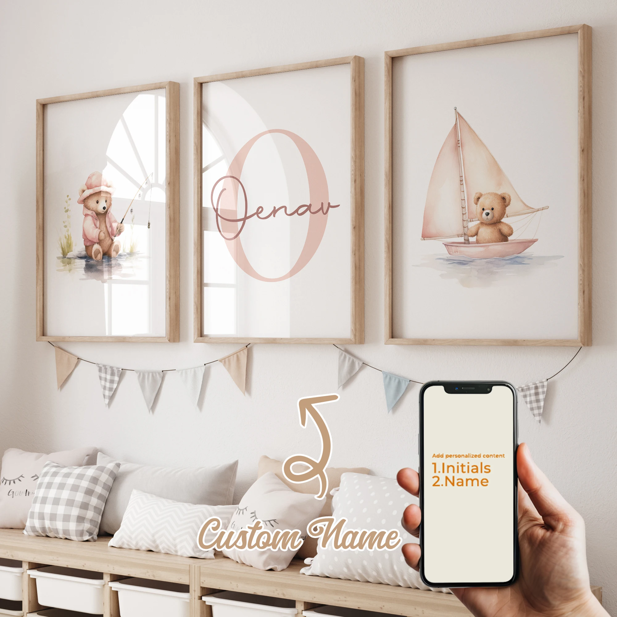 3 ชิ้นหมี Sailing ตกปลา Warm Heart ของขวัญการปรับแต่ง Wall Art พิมพ์ภาพวาดผ้าใบภาพโปสเตอร์สําหรับห้องนั่งเล่นตกแต่งบ้าน