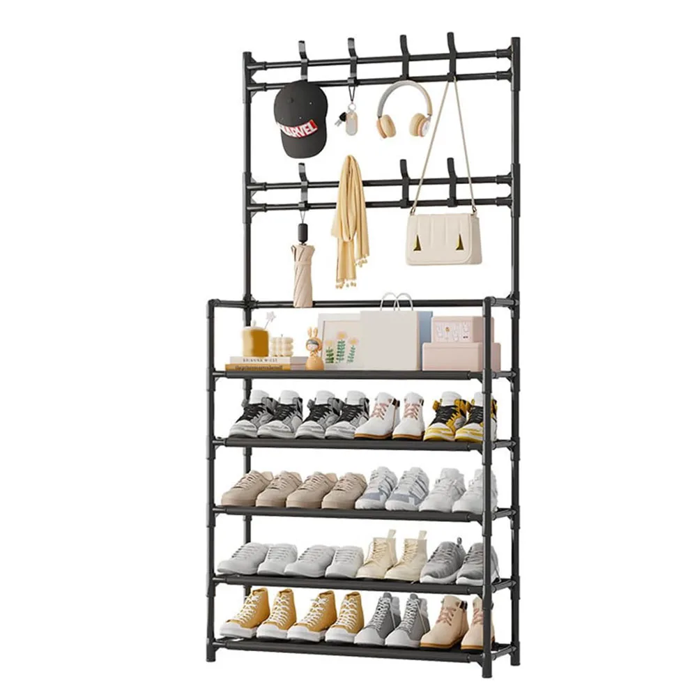 5-layer Floor Standing Storage Rack Clothing and Hat Storage Rack Shoe Rack Easy to Install Suitable for Living Rooms Entrances