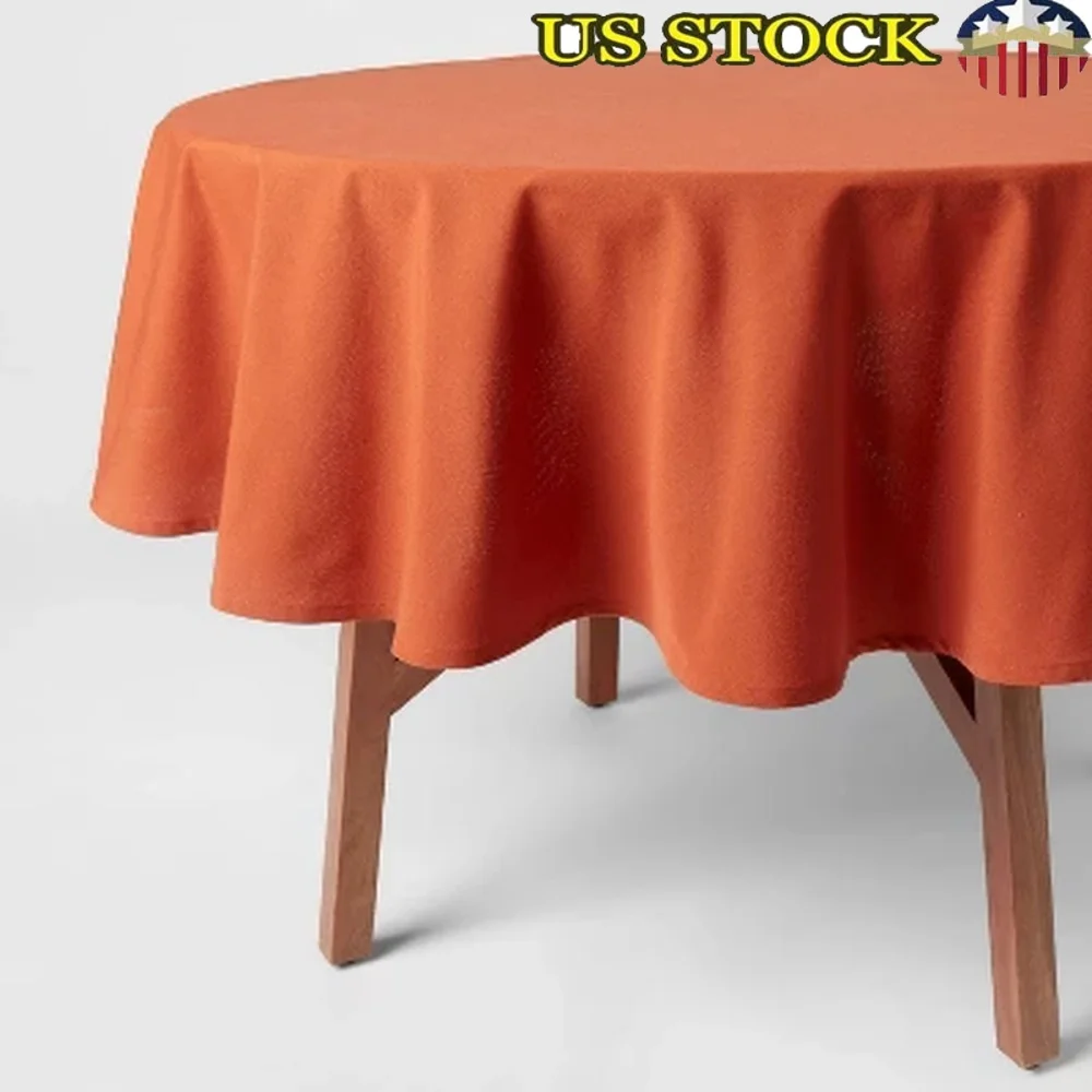 

70-дюймовая круглая хлопковая скатерть темно-оранжевого цвета, сертифицированная OEKO-TEX, моющийся, осенний декор, обеденный стол, повседневное использование