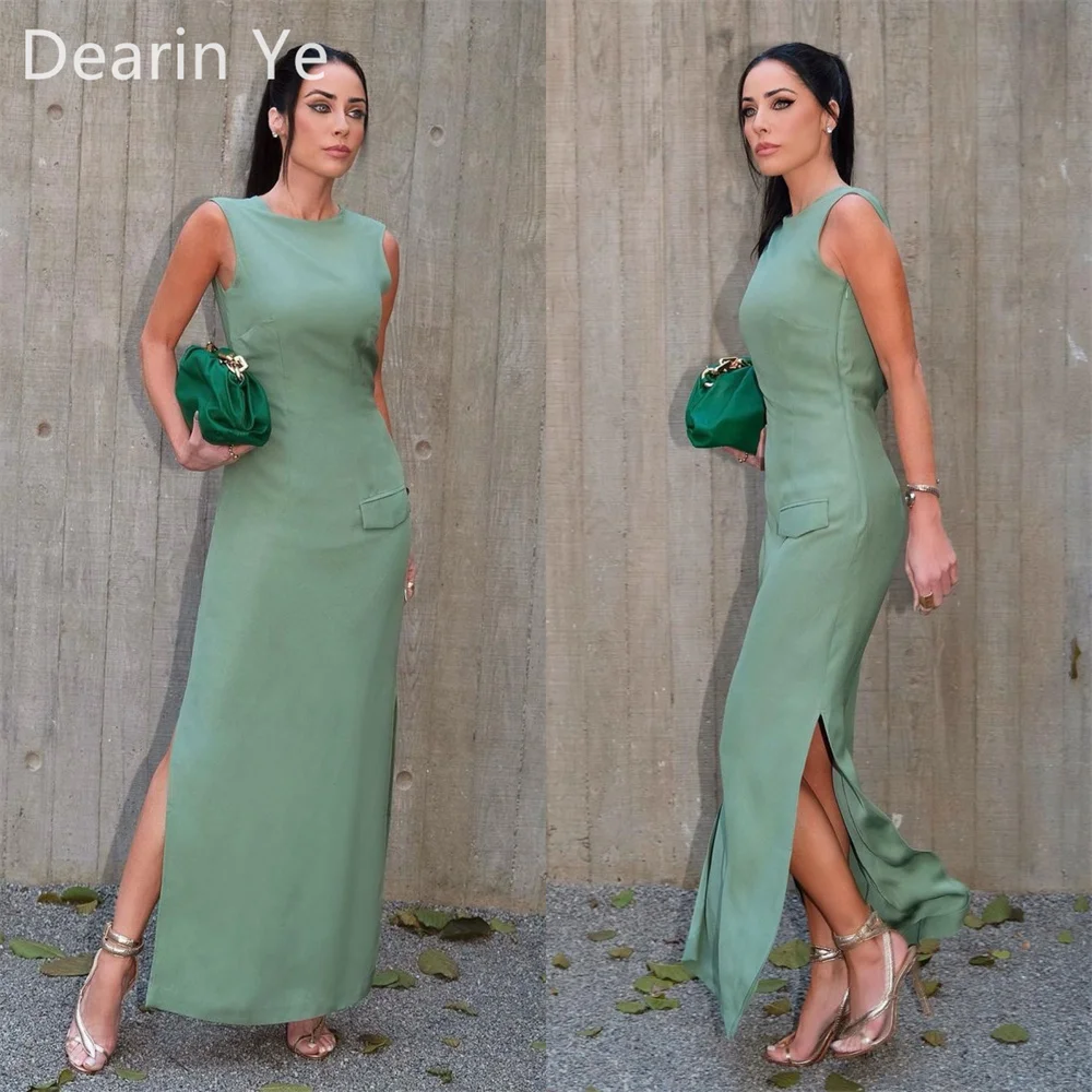 

Customized Prom Dress Formal Evening Gown Dearin Scoop Neckline Column Ankle Length Open Back Sleeveless Vertically Bespoke Occa