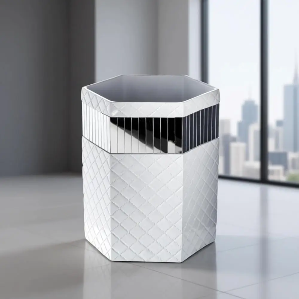 

Decorative Mirrored Bathroom Trash Can, 1.58 Gal / 6L Capacity, Space-Saving & Stylish Waste Basket for Powder Room or Bedroom D