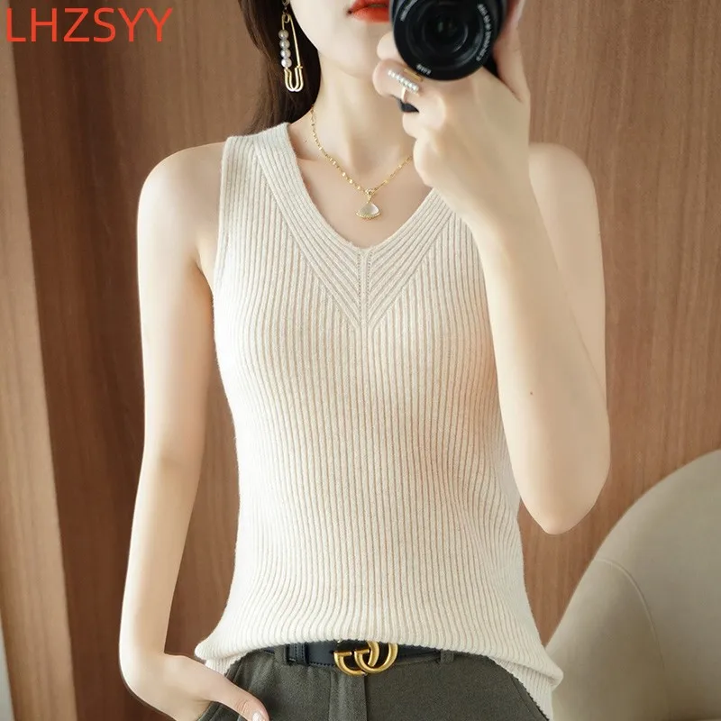 LHZSYY Women\'s New 100% Pure Wool Camisole Four Seasons Inner cloth Vest Sleeveless Condole Belt Versatile Cashmere Knit Halter