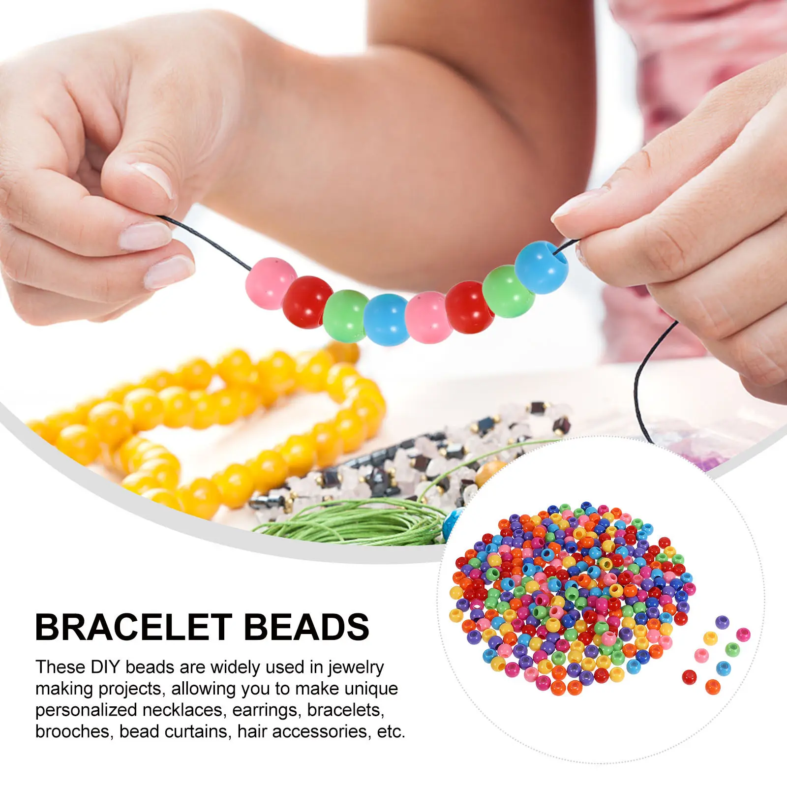 300Pcs Acrylic Large Hole Beads Vibrant Colors Smooth Surface for DIY Jewelry Bracelets Necklaces Earrings Keychains