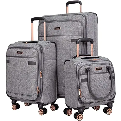 

kensie Hudson Softside 3-Piece Spinner Luggage Set, Heather Gray