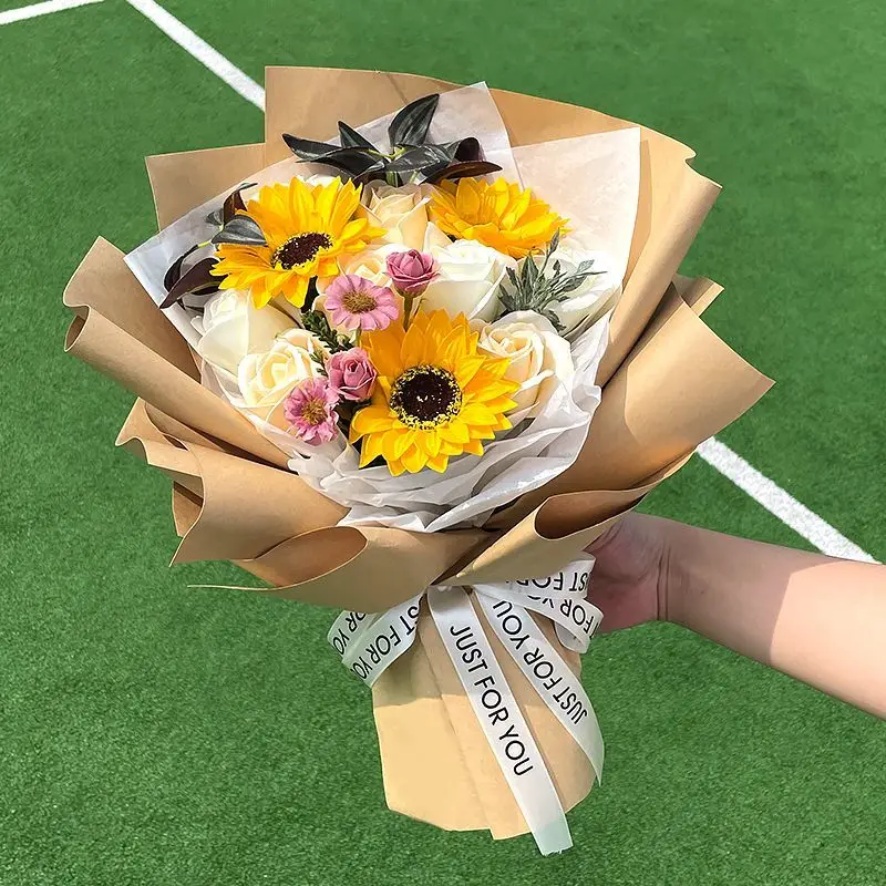 Sunflower Bouquet Simulation Eternal Flower Rose Birthday Gift Valentine's Day Dried Flowers Dining Table Decoration Accessories