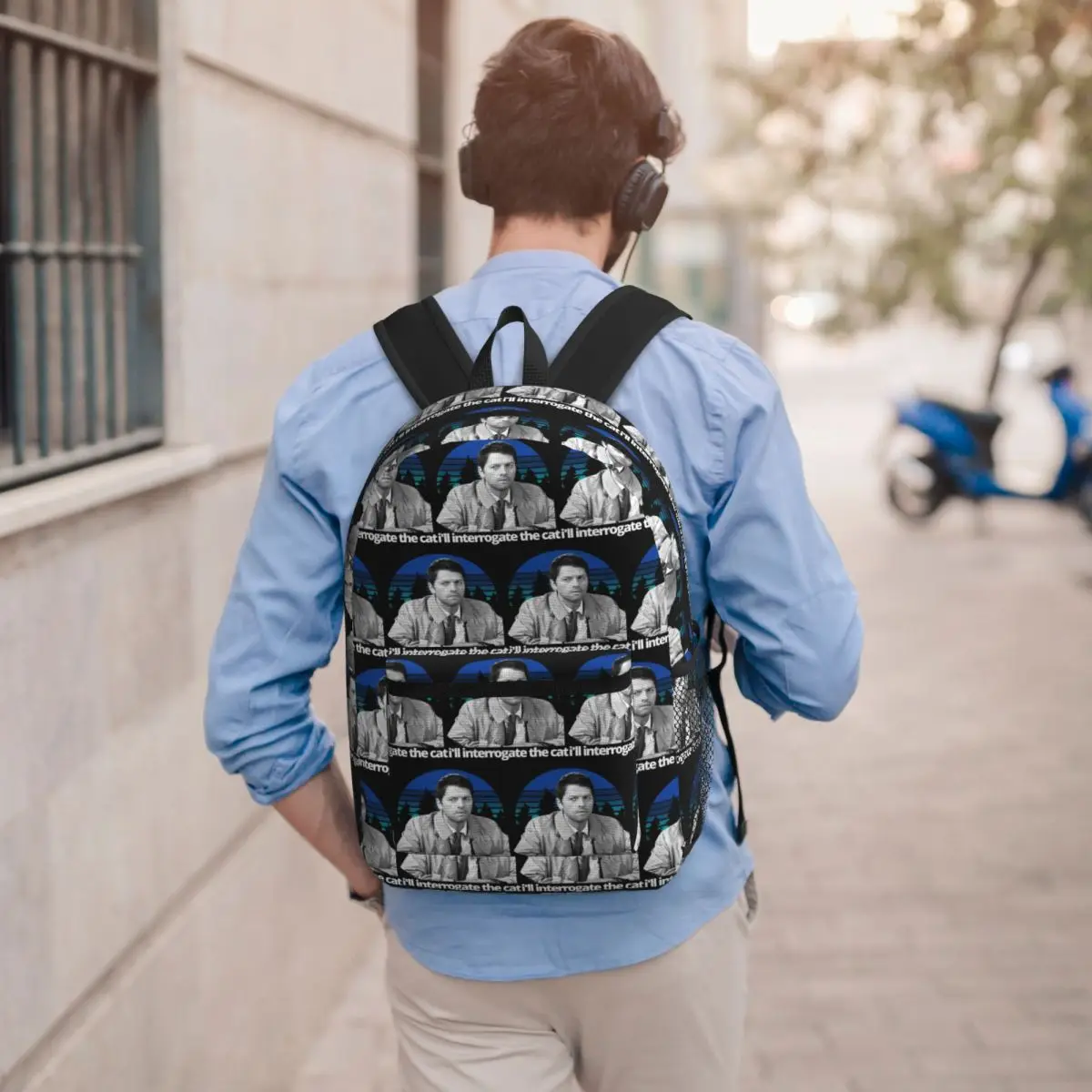 

Supernatural Castiel I'll Interrogate The Cat Backpack Boys Girls BookBag Children School Bag Laptop Shoulder Bags for Men Women