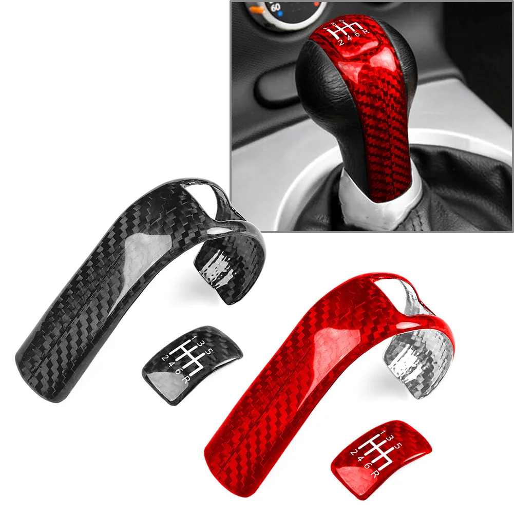 2 PCS Car Console Manual Gear Shift Knob Carbon Fiber Cover Trim Decoration For Nissan 350Z 2003 2004 2005 2006 2007 2008 2009