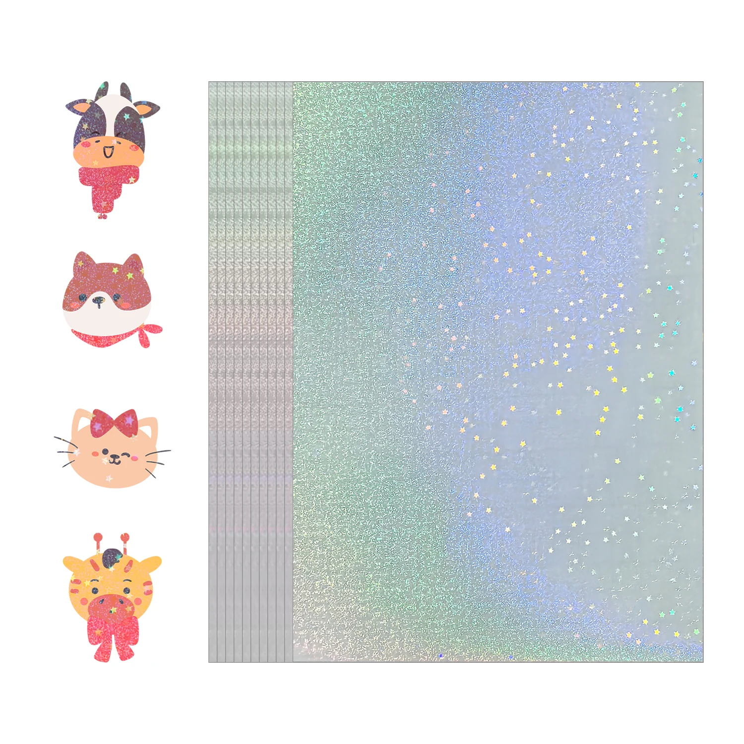 

Голографическая блестящая наклейка формата А4, 8,3x11,7 дюйма, прозрачная самоклеящаяся виниловая накладка для холодного ламинирования