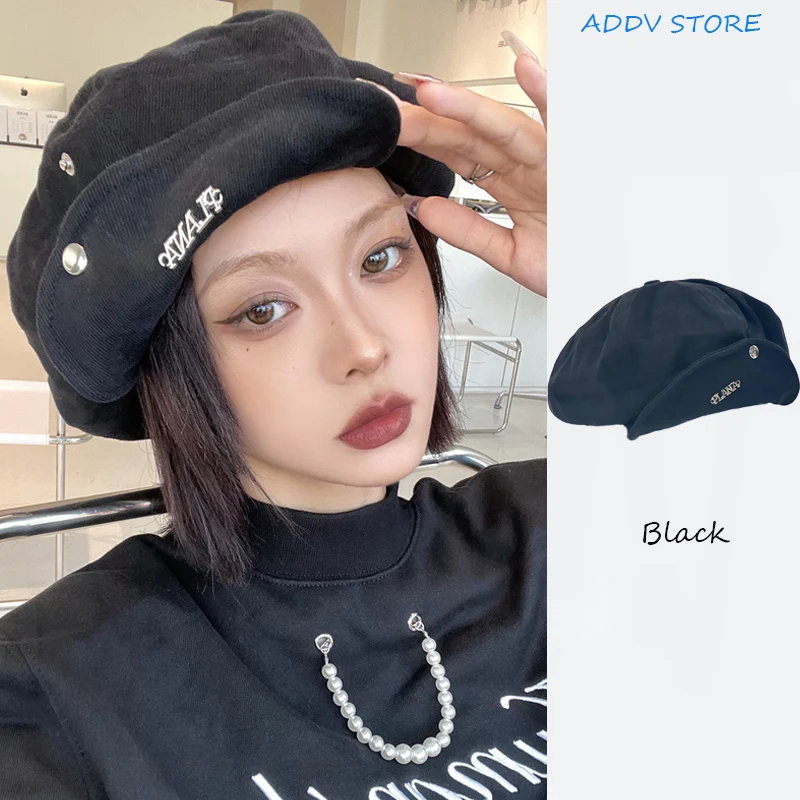 

Y2K M/L Black Letter Cloud Beret Women's Spring Summer Versatile Sweet Cute Sunshade Short-brimmed Newsboy Hat Chapeau Homme