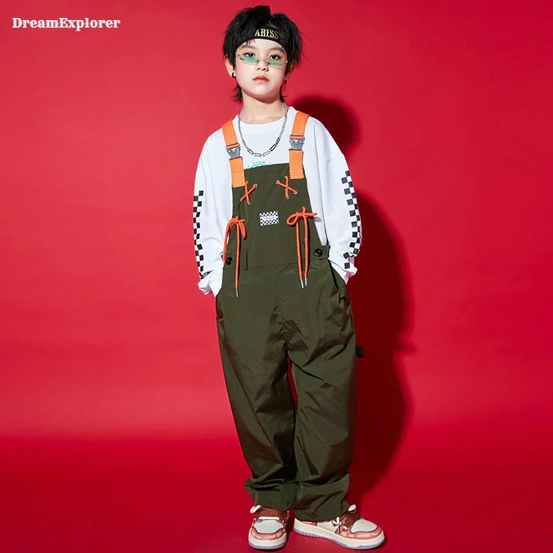 Girls Hip Hop Contrast Loose Overalls Boys Baggy Pants Dungaree Trousers Kids Jumpsuit Street Dance Wear Romper Child Streetwear