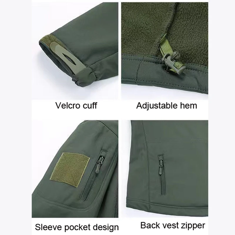 Męskie zimowe kurtki SoftShell spodnie taktyczne Camping piesze wycieczki polowanie wędkarstwo polarowe bluzy z kapturem płaszcze S-5XL Cargo spodnie outdoorowe — zdjęcie 5