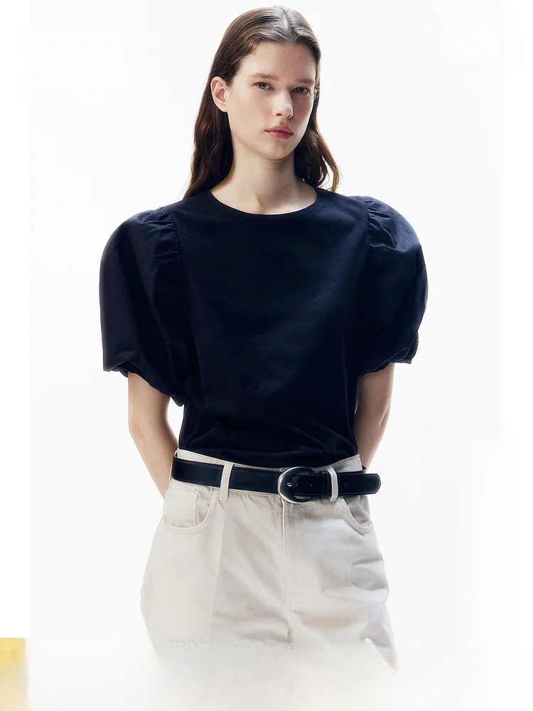 

H&M Women's Casual Style Shirt Loose Lantern Sleeve Short Sleeve Commute Top High Intelligence Sensation Fashionable 1274436