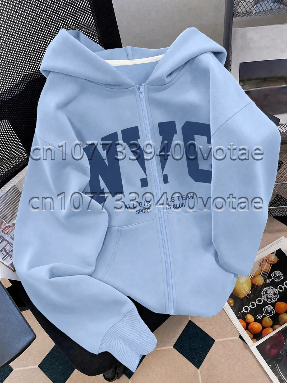 Fashion Letter Zip Up Hoodies Women Autumn Long Sleeve Tops Loose Hood Shirt Harajuku Y2K Clothes Female Sweatshirt Jacket
