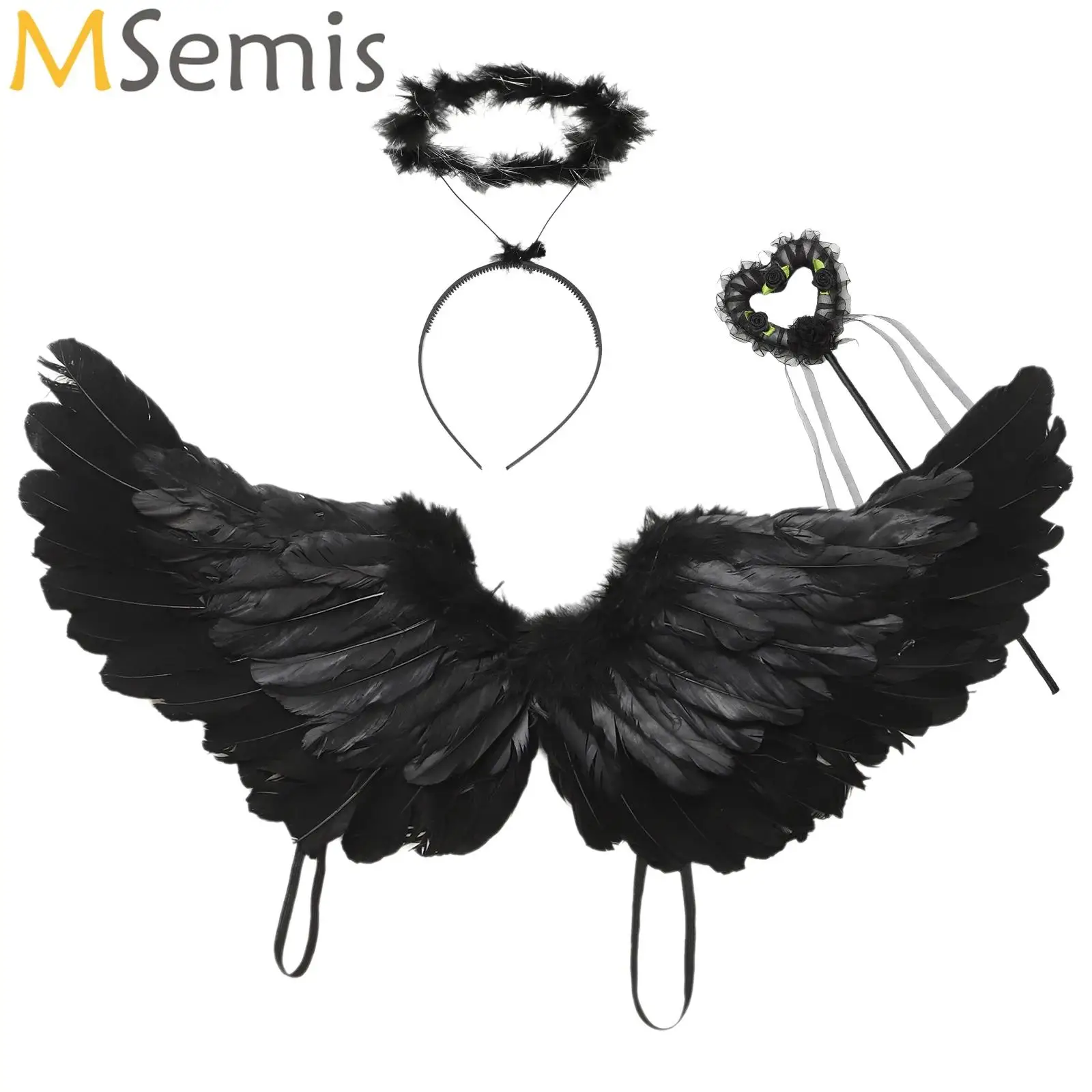 

Angel Feather Wings with Headband Fairy Sticks Holiday Party Decoration Props Scene Layout Party Christmas Decor Kids Women Girl