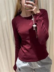 Women Solid T-shirt 2023 Fashion Casual Ladies Comfortable VIntage Round-neck Pure Cotton Shirt For Women Slim Tops