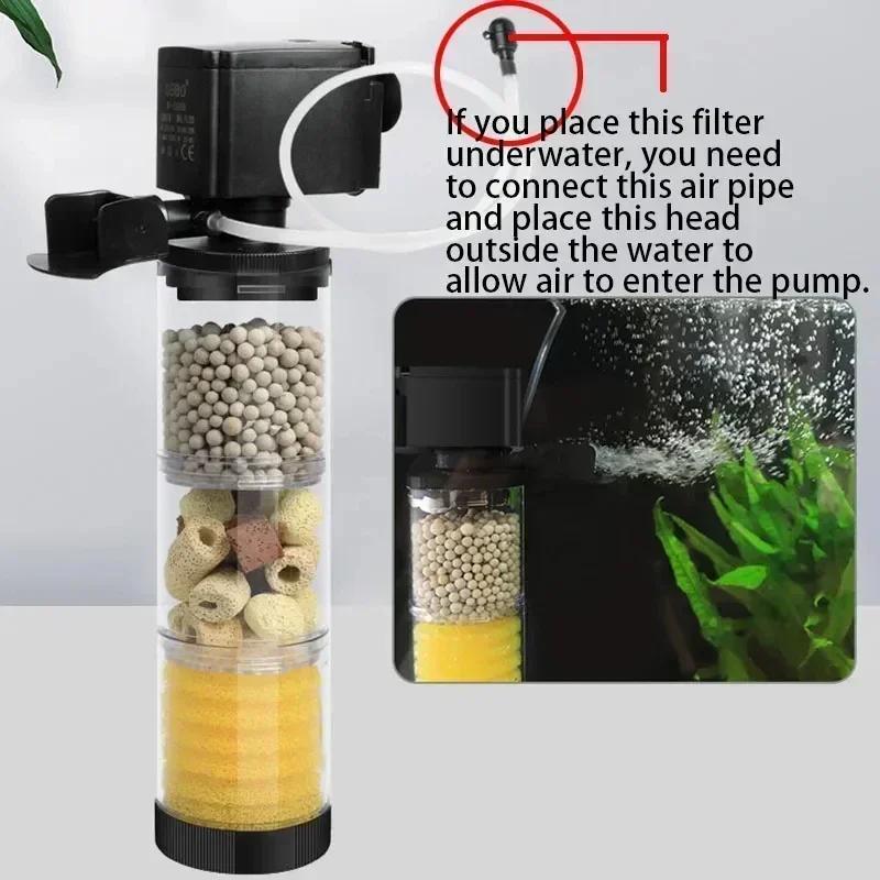 Bomba de agua de oxígeno con filtro de acuario silencioso, espumadera de esponja Bio y fabricante de ondas para limpieza de tanques de peces, 220V