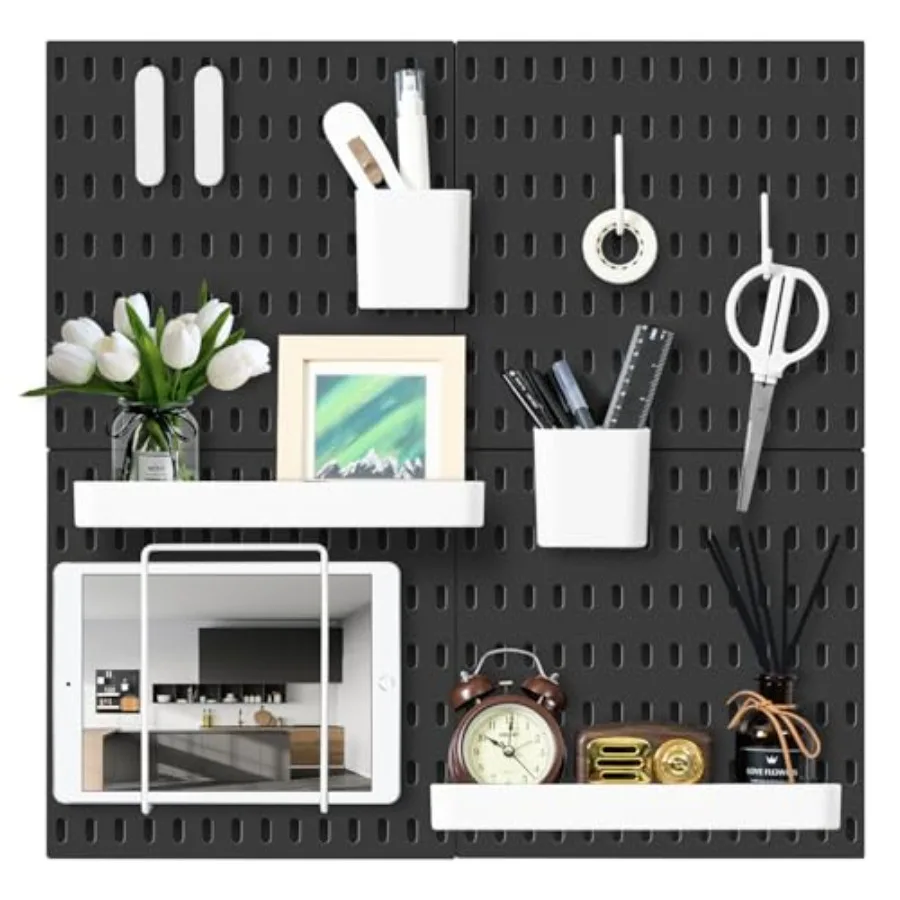 

Pegboard Combination Wall Organizer Kit, 4 Pieces Pegboards and 17 Accessories Modular Hanging, Wall Mount Display Peg Board Pa