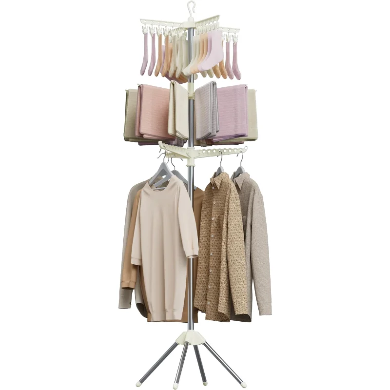 

Clothes Drying Rack Foldable, 79.5 inch 3 Tier Laundry Drying Rack with Rotating Clothes Rail for 27 Pieces of Clothes and 24 Cl