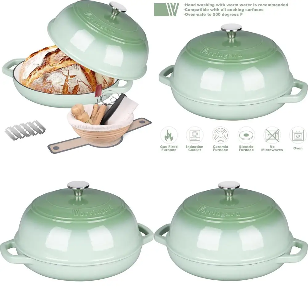 

Enameled Cast Iron Dutch Oven Pot with Lid - Perfect for Sourdough Bread Baking, Including Proofing Basket and Baking Accessorie