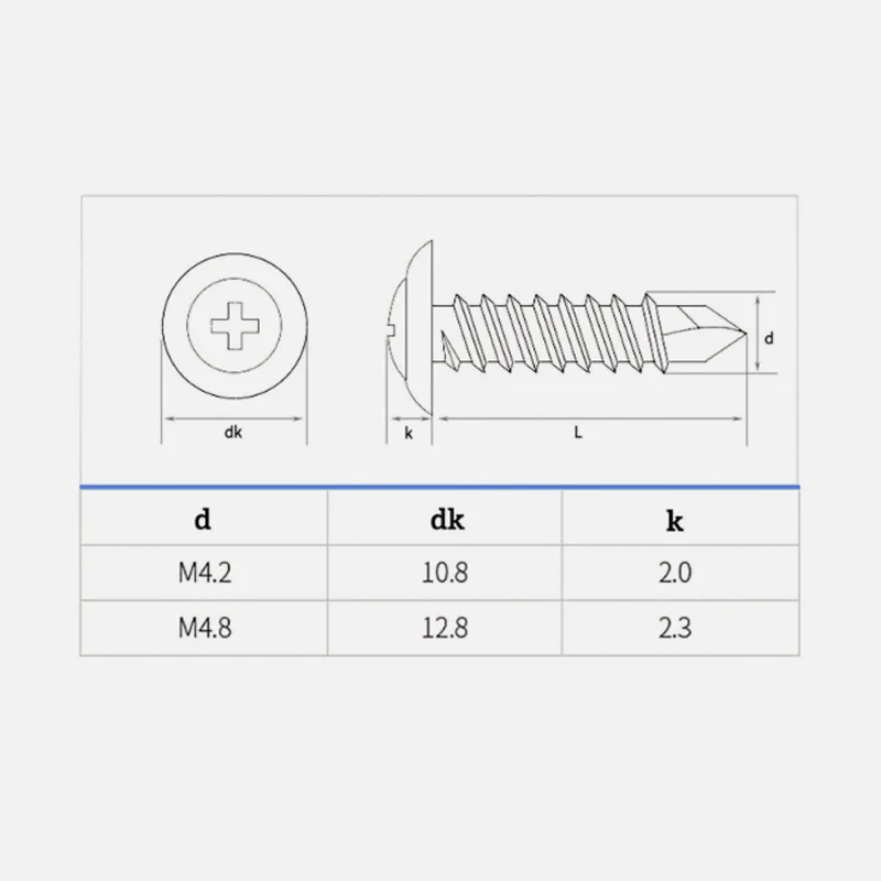 M4.2 M4.8  410 Stainless Steel  Large Flat Head Self Drilling Screws Flanged Phillips Button Head Screws High-Strength Fasteners