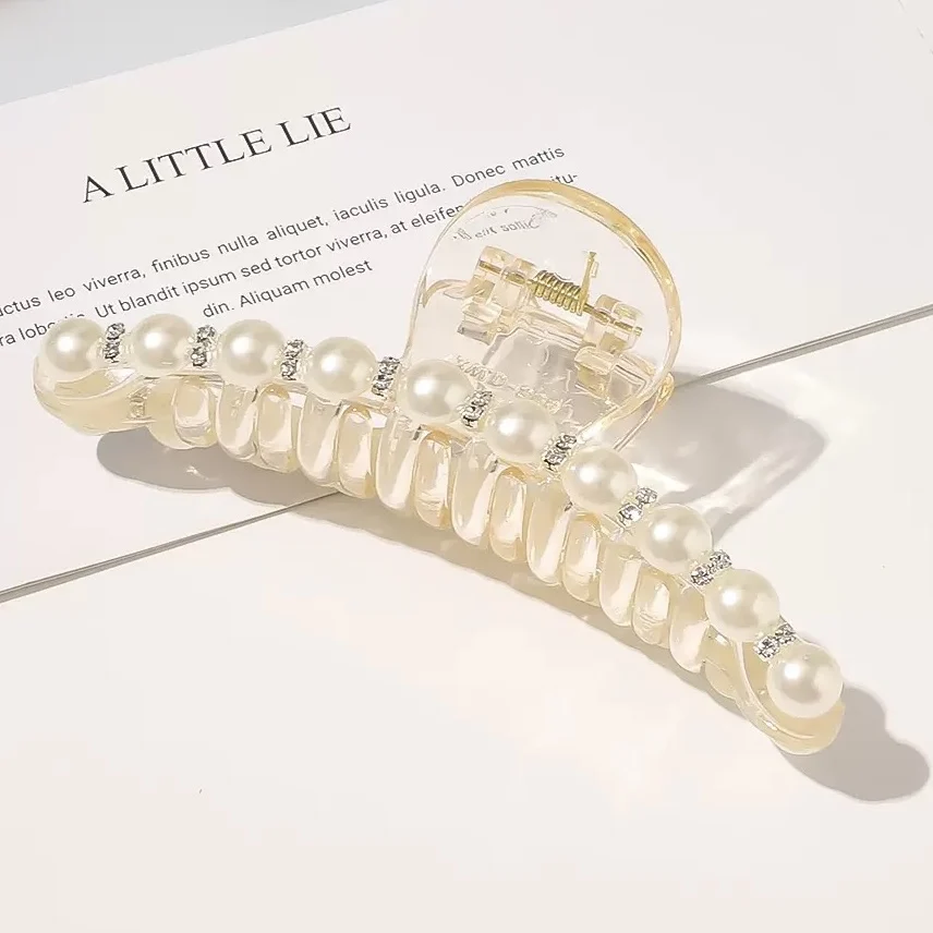 Grampos grandes de cabelo pérola para mulheres e meninas, brancos, grossos, longos, grampos maxilares, presilhas, acessórios para cabelo, 1pc