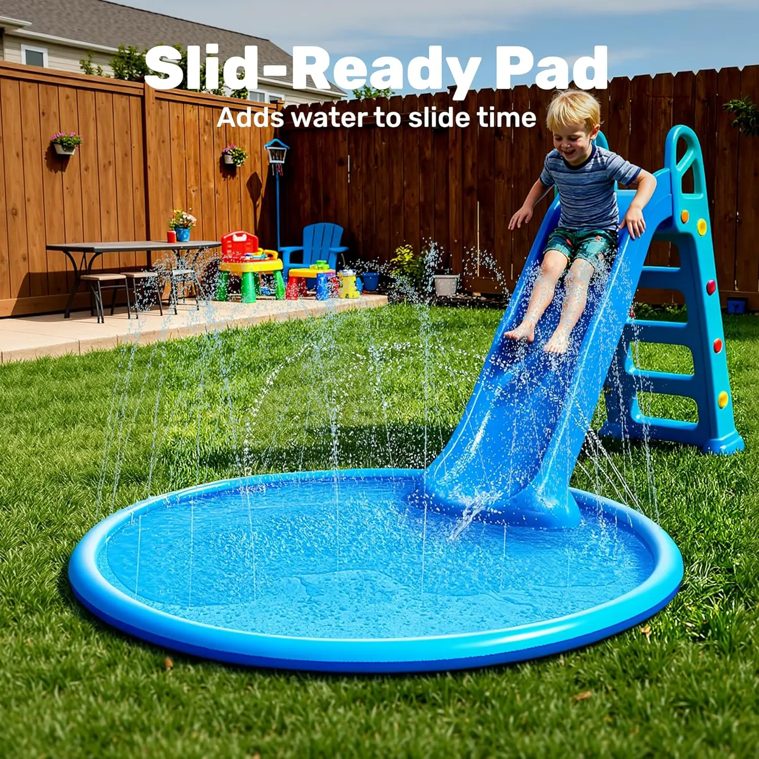 60" Non-Slip Splash Pad Sprinkler - Outdoor Water Play Mat for Kids & Pets, Thickened Backyard Pool Fun, Easy Setup, Blue view 6