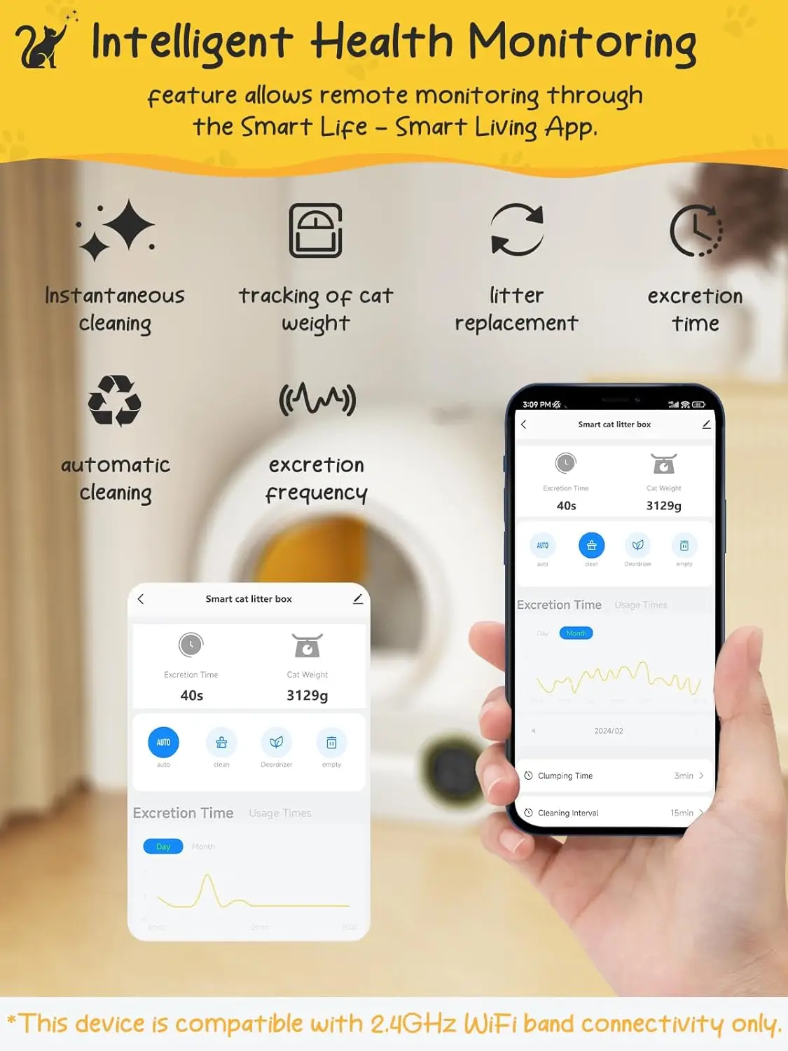 IPetDog Smart Auto Cat Litter Box Quick Self-Cleaning Big Cat Toilet พร้อมรีโมทคอนโทรล APP