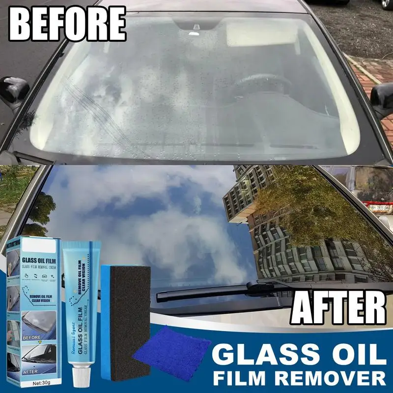 Car Glass Oil Film Removing Paste Glass Cleaner Polish Agent with Sponge and Cloth Windshield Window Cleaner Glass Film Coating