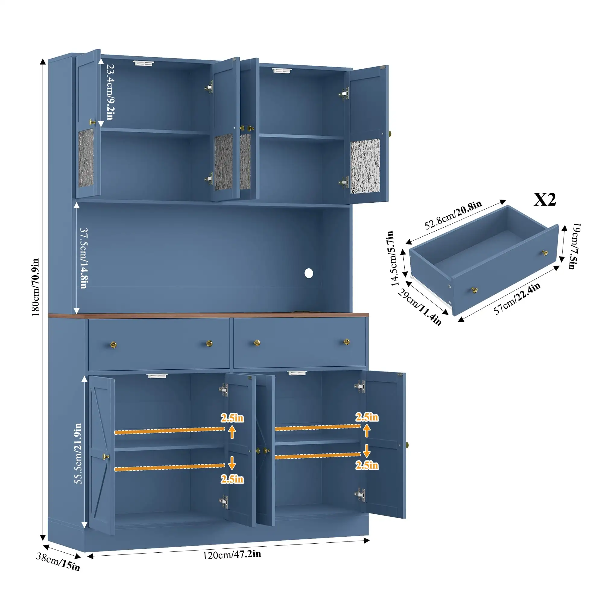 8 Door Kitchen Pantry Cabinet with 2 Drawer, 71