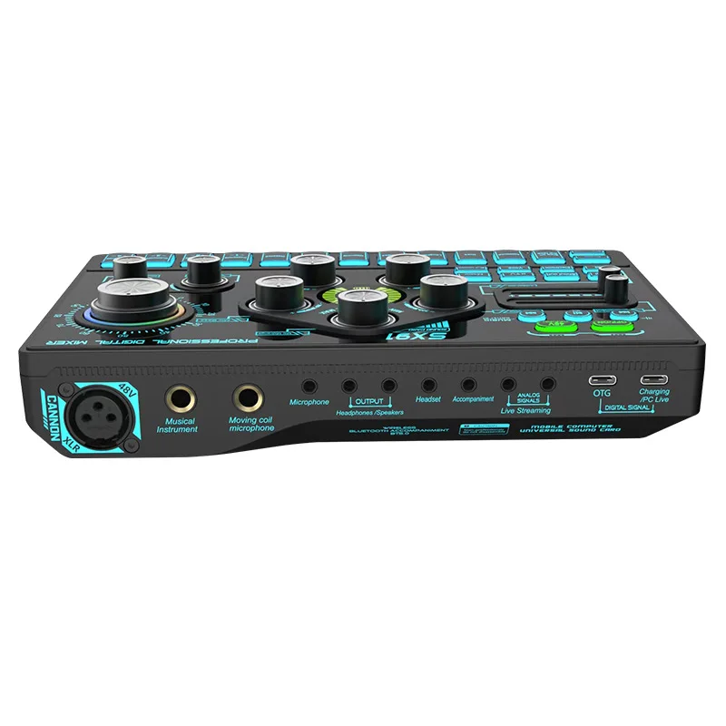 SX91 48V جهاز مزج الصوت مع مبدل الصوت، خلاط البودكاست، بطاقة الصوت لألعاب الهاتف كاريوكي ستوديو البث المباشر للبودكاست