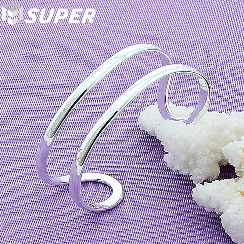 

925 Sterling Silver Double Circle Line Bangle Bracelet For Woman Man Wedding Engagement Fashion Charm Party Jewelry