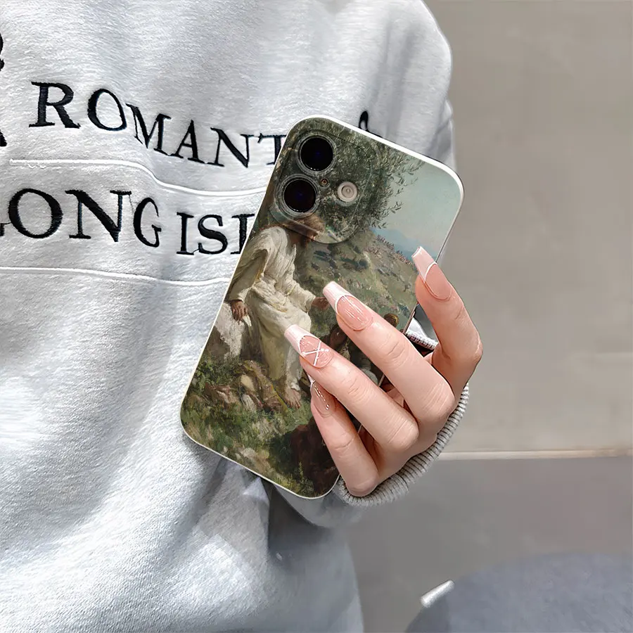 Casing ponsel bermotif Yesus duduk di atas batu untuk iPhone 17 hingga 11 Pro Max Plus