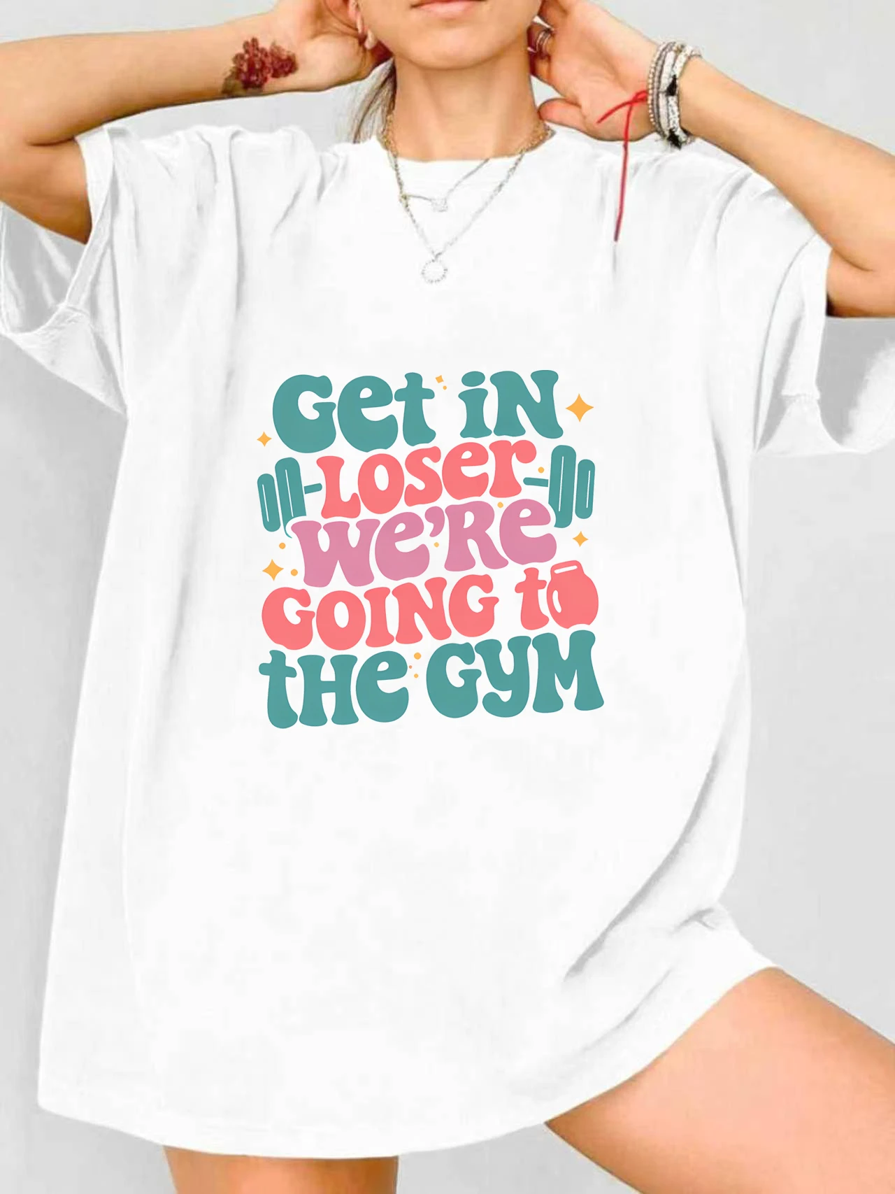 

【JYDX112291】English letter printed plus size women's round neck summer casual short sleeved street fashion versatile T-shirt