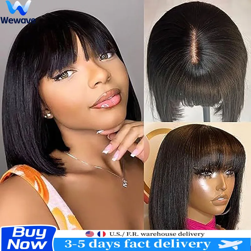 

Wewave Straight Human Hair Wig With Bangs Short Bob Wig Human Hair Pre Plucked Brazilian Black Hair For Women Ready To Wear