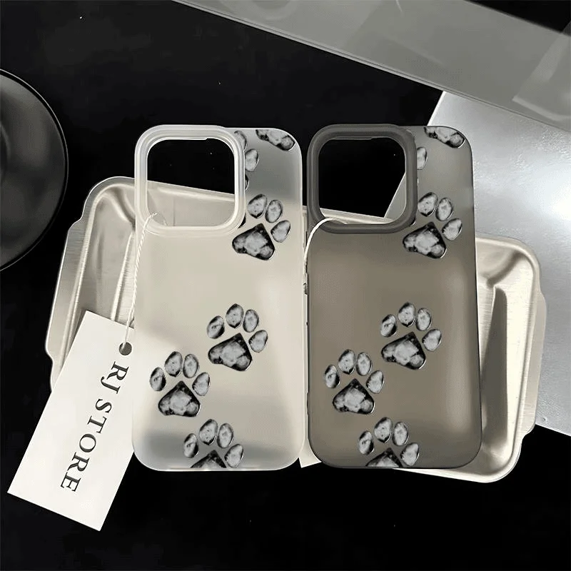 

Black White Watercolor Dog Paw Print Phone Case For iPhone 17 16 15 14 Plus 13 12 11 Pro Max 17 Air Pet Lover Cat Paw Soft Cover
