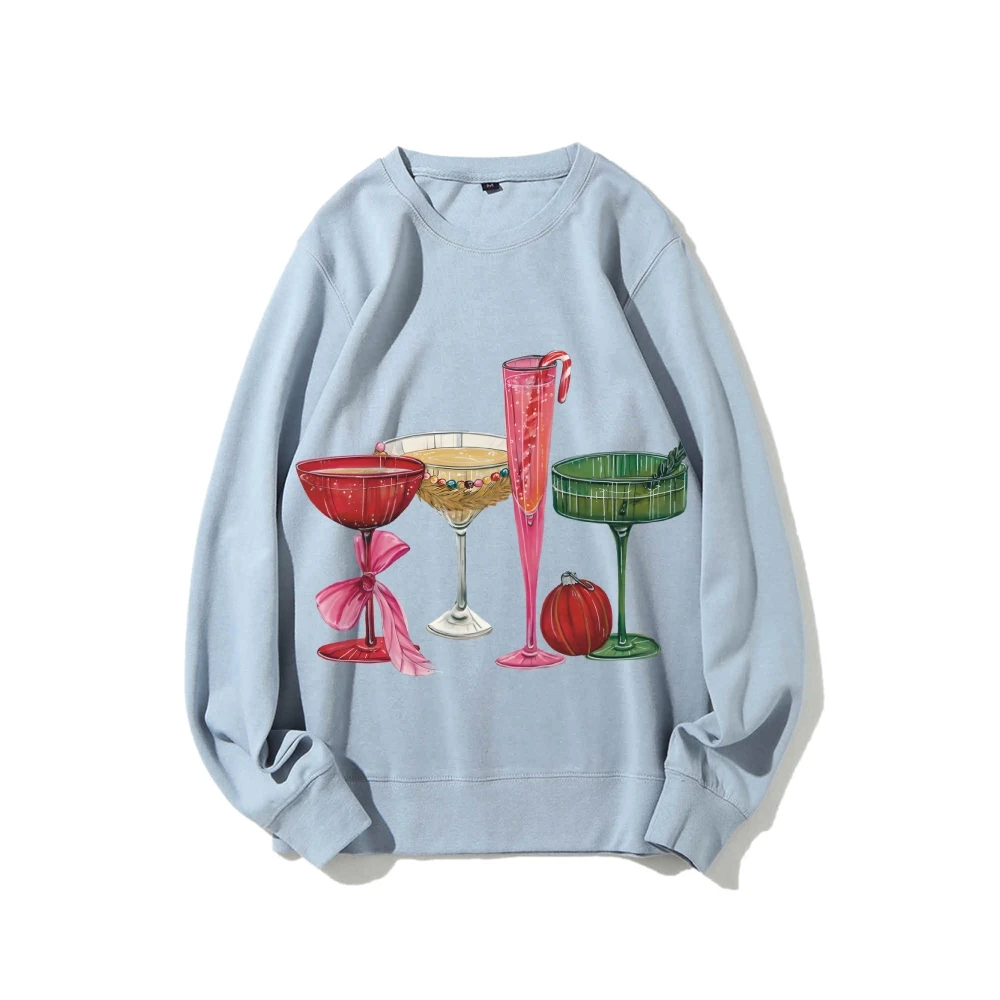 

Graphic Sweatshirt Cocktail Glasses Sweatshirt All Cotton High Quality Oversize Colorful Hoodie Drinkware Print Party Y2K Trend