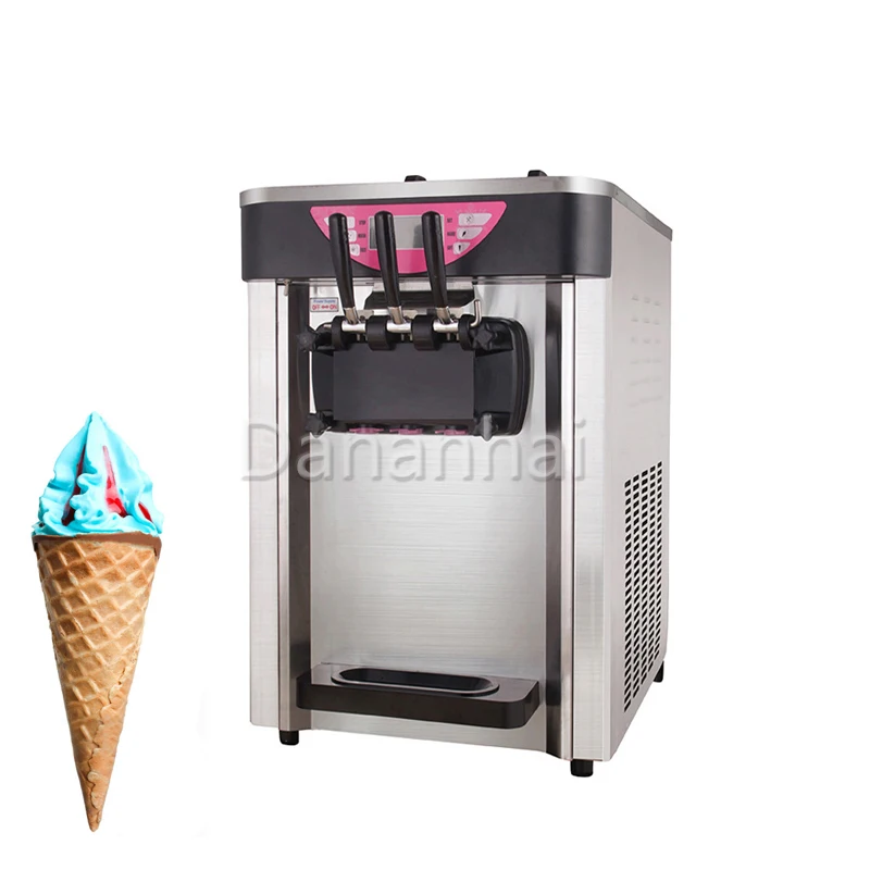 

Multi Functional Three Flavor Soft Ice Cream Machine, Commercial Electric Desktop Milk Strawberry Sundae Machine