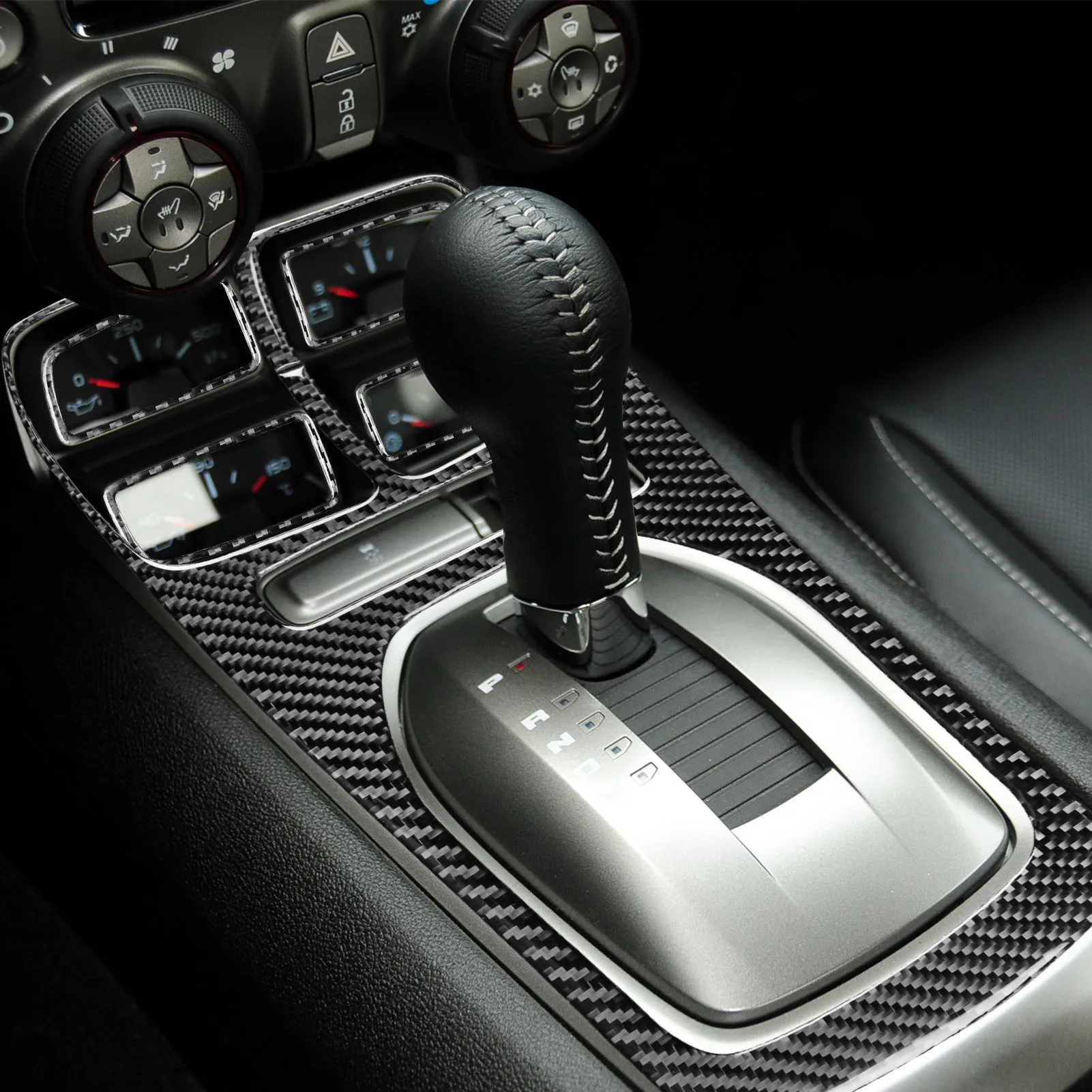 Real Carbon Fiber Car Accessories Gear Shift Surround Trim Decorative Cover Soft Sticker For Chevrolet Camaro 5th Gen 2012-2015 view 2