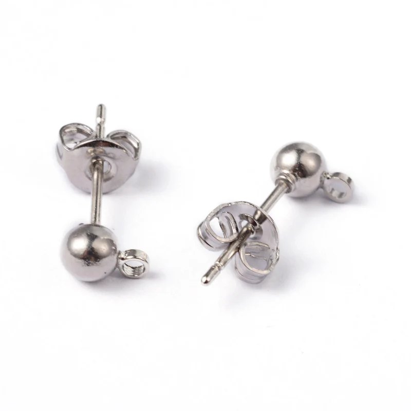 20pc Platinum Color Brass Post Earring Findings with Loop 15x6mm Hole: 1mm Ball: 4mm Pin: 0.8mm