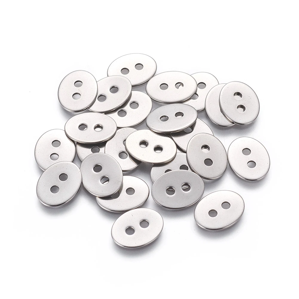 299pcs 201 Stainless Steel Oval Metal Buttons 2-Hole for Sewing DIY Crafts Findings 14x11x0.9mm Hole 2mm