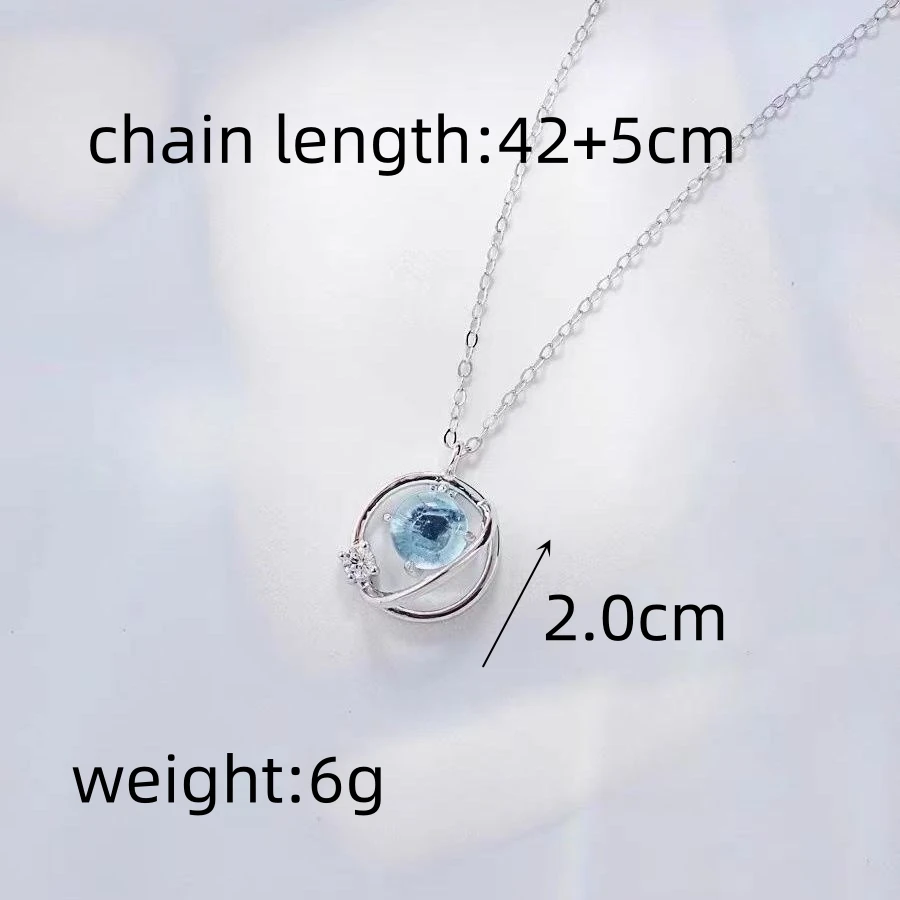 Blue Planet Meteor Shower Key Pendant Necklace Tiny Silver Color Clavicle Chain Collar for Women Friendship Jewelry