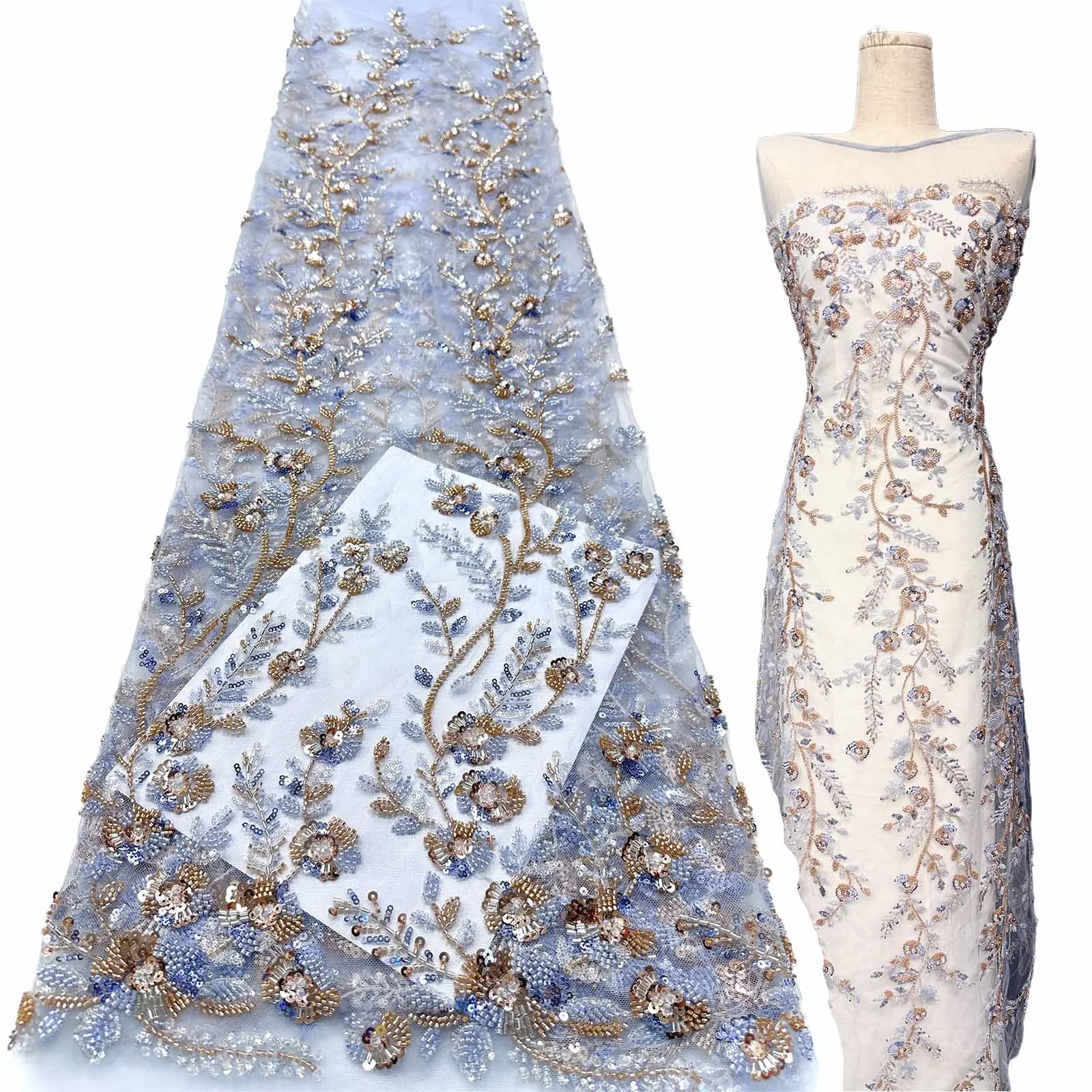 جديد دقيق الأفريقي مطرز أقمشة الدانتيل 5 ياردة جودة عالية الفرنسية الترتر تول أقمشة الدانتيل لنيجيريا فستان الزفاف الخياطة