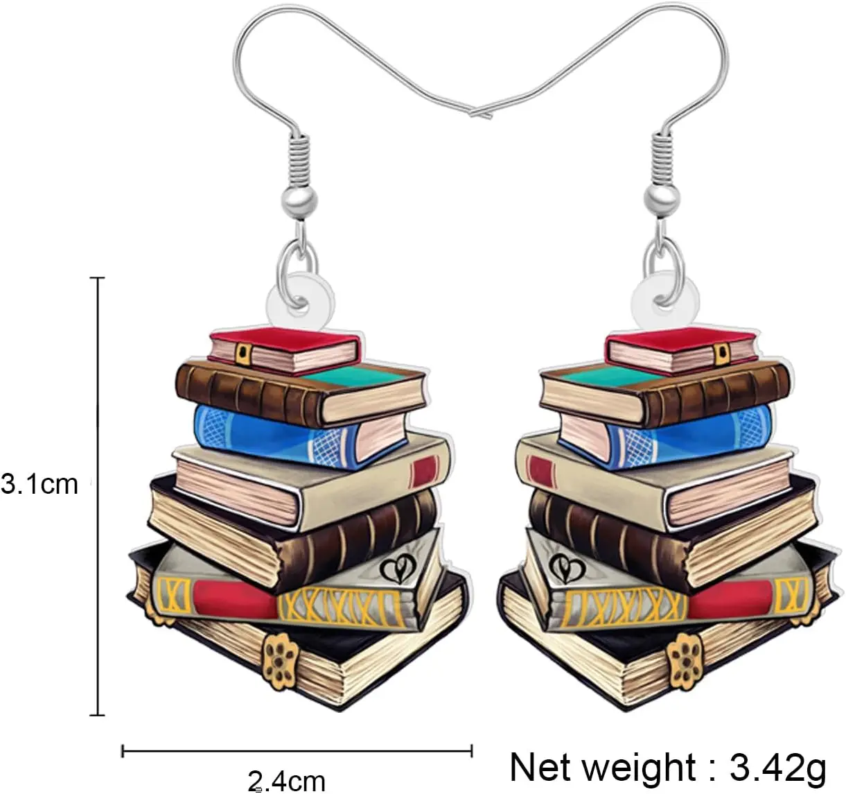 Acrylic Funny Book Earrings Dangle Bookshelves Jewelry Back to School Gifts for Teachers Women