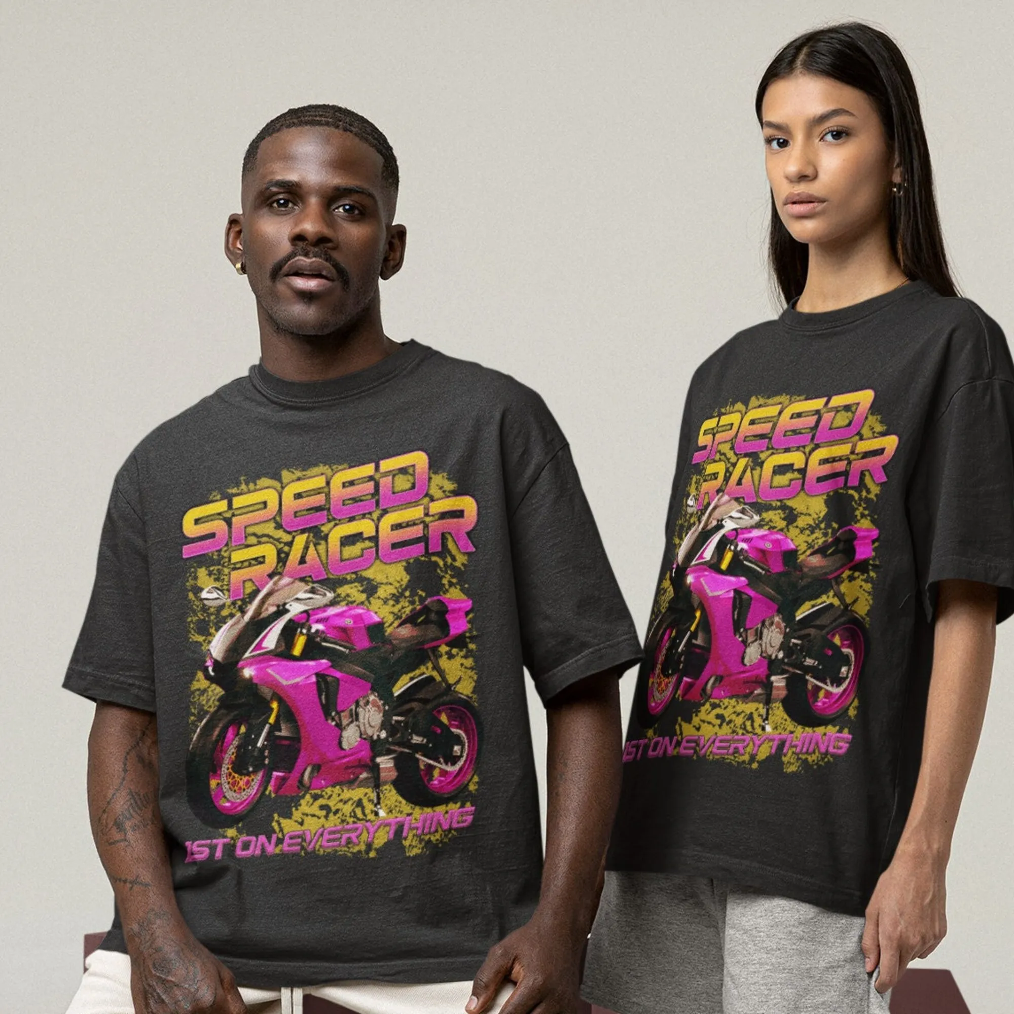 Футболка мужская хлопковая в стиле Харадзюку, уличная одежда с принтом японского Kanji, скоростной гоночный мотоцикл, оверсайз