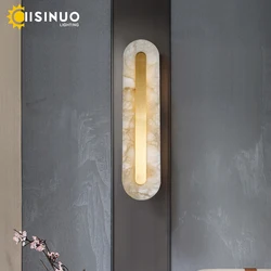 Marble Wall Light Minimalist Luxury Copper Gold Wall Sconce Modern LED Bedside Wall Mount Light Fixture for Bedroom Hotel Corrid