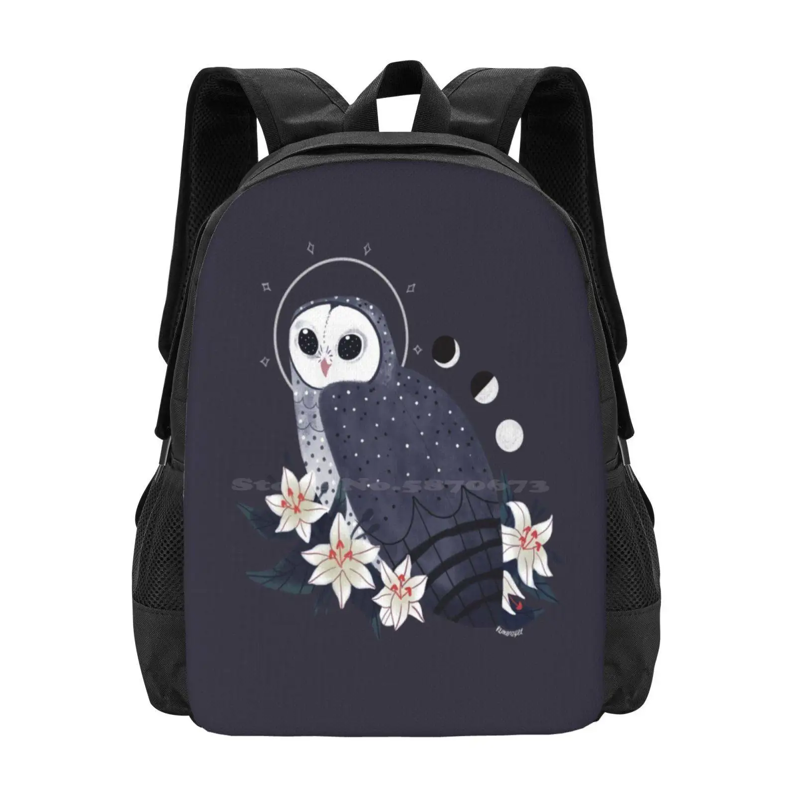 Familiar - Sooty Owl Teen College Student Backpack Pattern Design Bags Sooty Owl Bird Witchy Magic Familiars Straunge Wunder