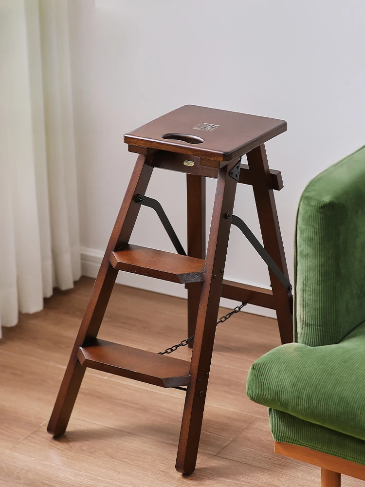 

Solid Wood Chair Stool Bar Chair High Stool Bar Chair Dual-use Home Ladder Three-step Ladder Folding Stool