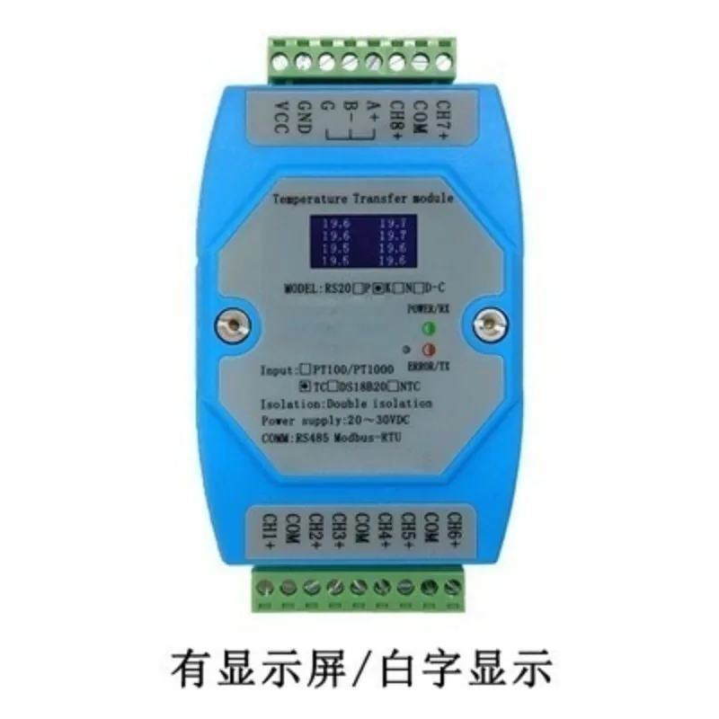 Thermocouple Temperature Transmitter Module MODBUS-RTU Protocol RS485 Communication 8-Channel Temperature Collector