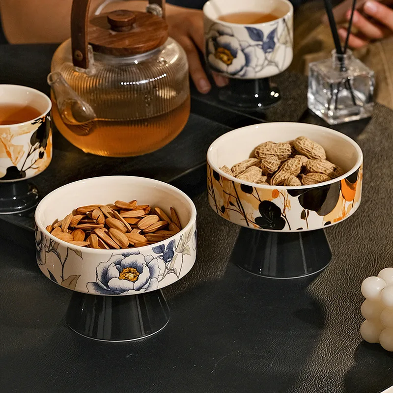 

Ceramic Tall Bowl Fruit Plate Living Room Coffee Table Nut Plate Storage Snack Bowl Afternoon Tea Snack Plate Ornament Bowls